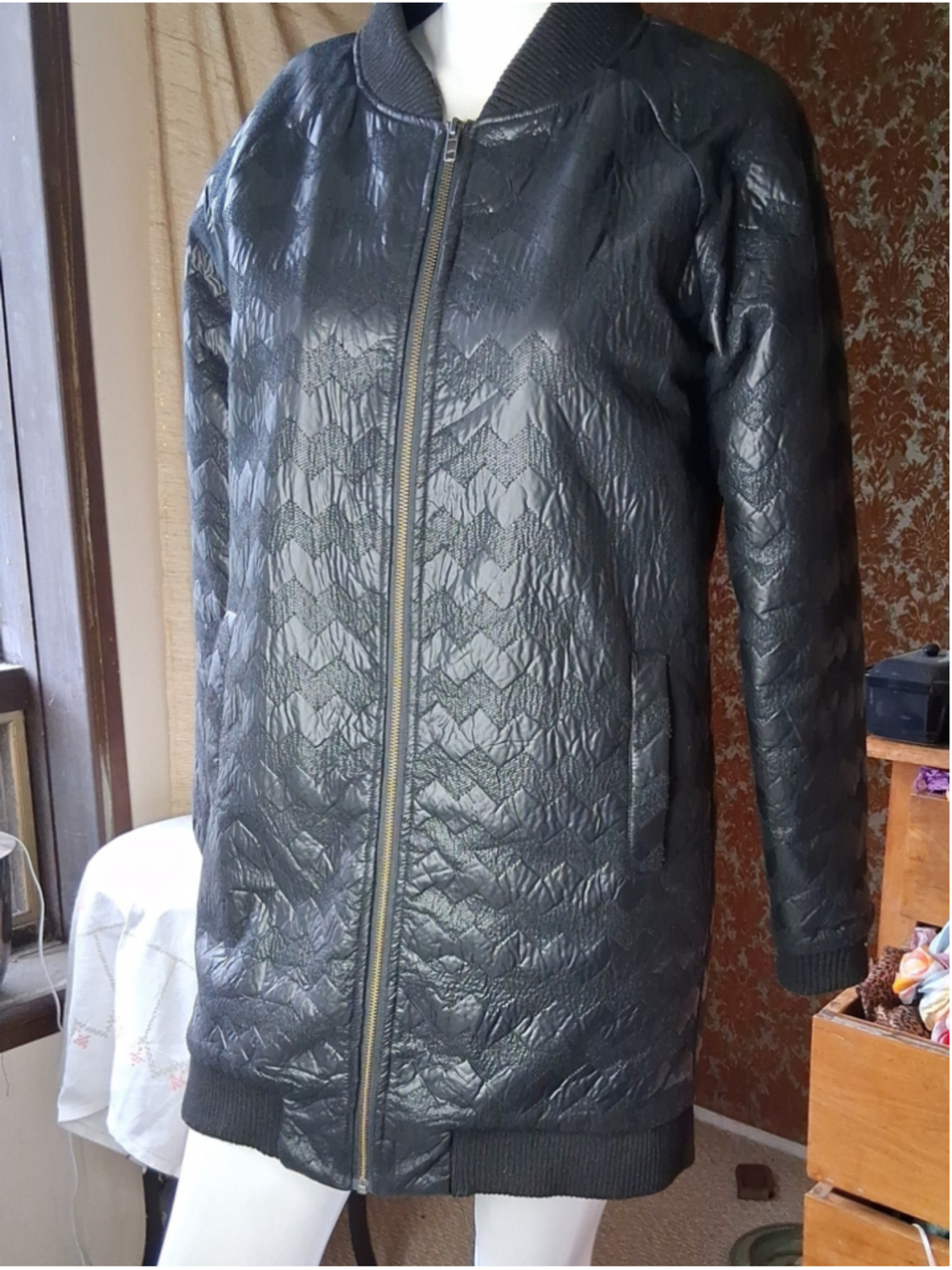 Anthropologie Numph Women's Black Quilted Bomber Jacket M